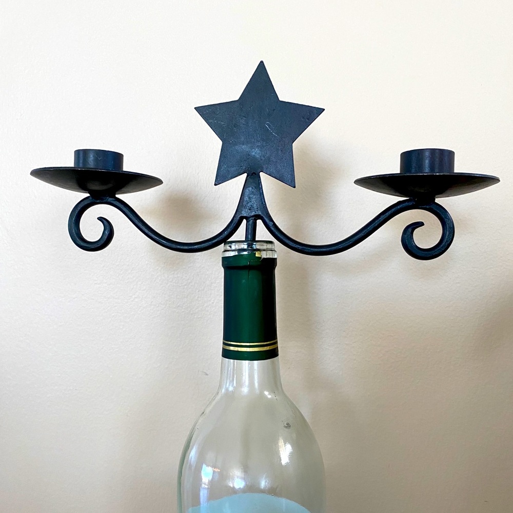 Metal wine bottle star candelabra